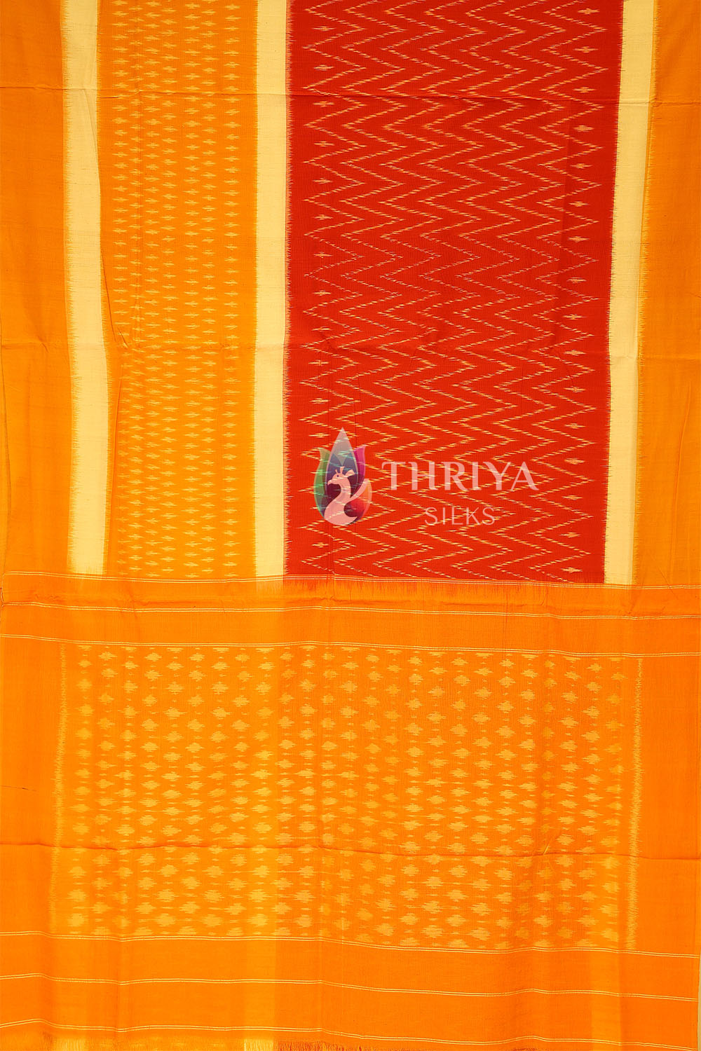 Red & Yellow Ikkat Mercerised Cotton Saree - TSEC060501 - View 2