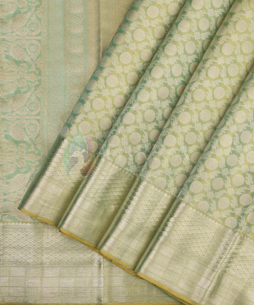 Sapphire Green Pure Zari Korvai Kanchipuram Silk Saree - TSW0886 - VIEW 2