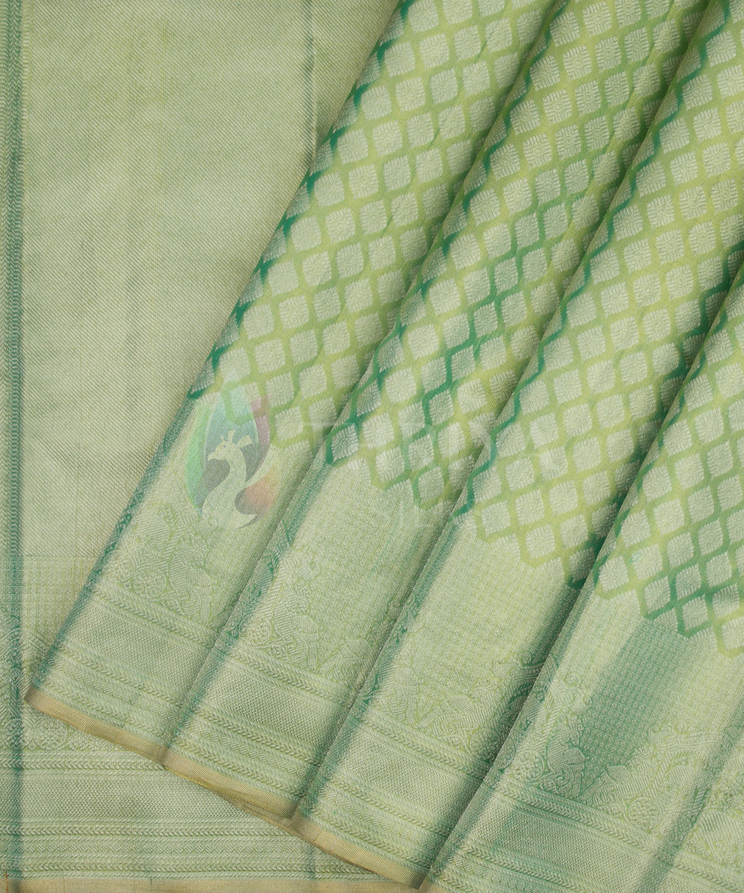 Sapphire Green Pure Zari Korvai Kanchipuram Silk Saree - TSW0885 - View 2