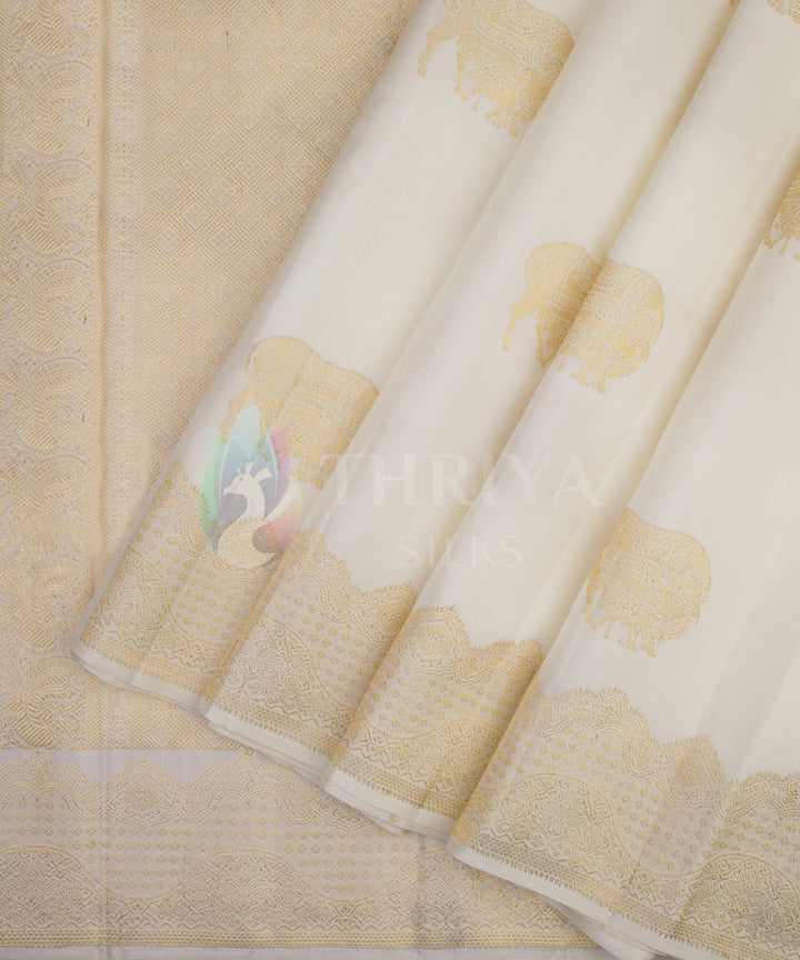 Cream Kanchipuram Silk Saree - TSW0909 - View 2