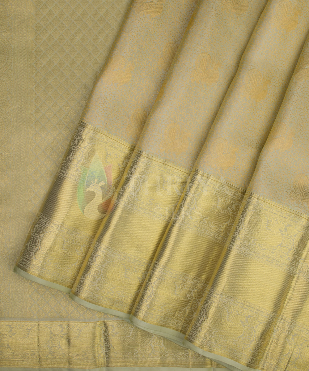 Ivory Pure Zari Kanchipuram Silk Saree - TSW0845 - View 2