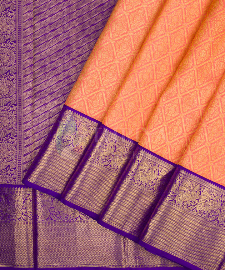 Coral with Royal Blue Kanchipuram Silk Saree - TSW1242 - View 2