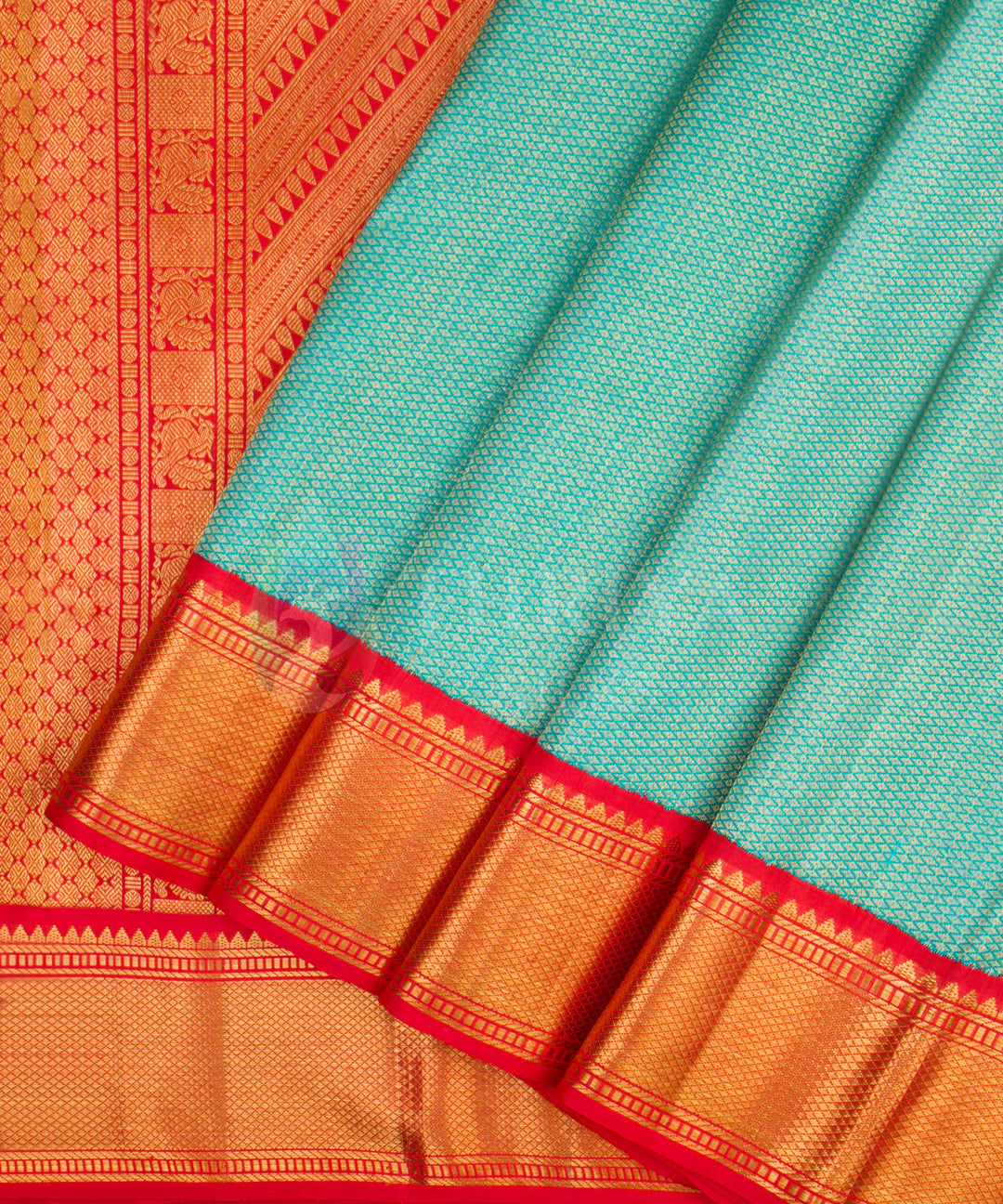 Turquoise with Red Kanchipuram Silk Saree - TSW1212 - View 2