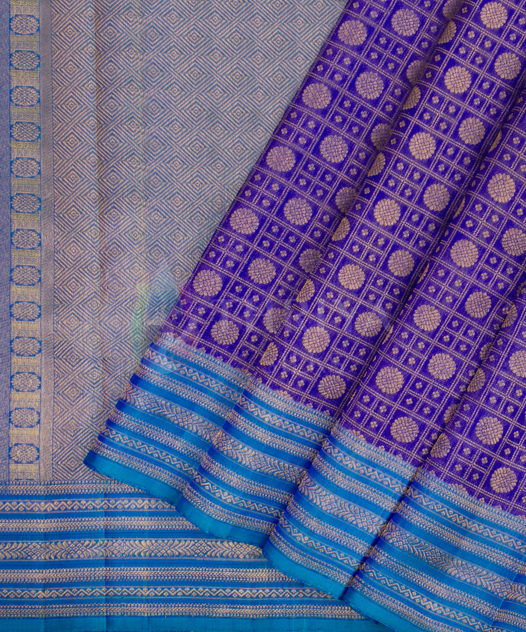 Purple with Sky Blue Kanchipuram Silk Saree - TSW060804 - View 2