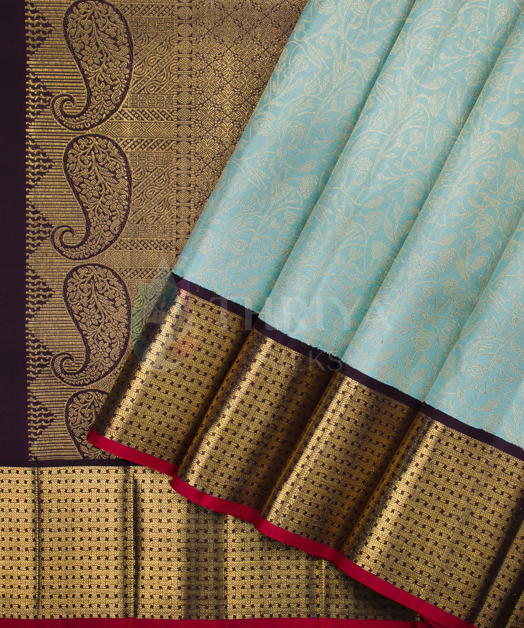 Light Sky Blue with Dark Burgundy Kanchipuram Silk Saree - TSW050709 - view 2