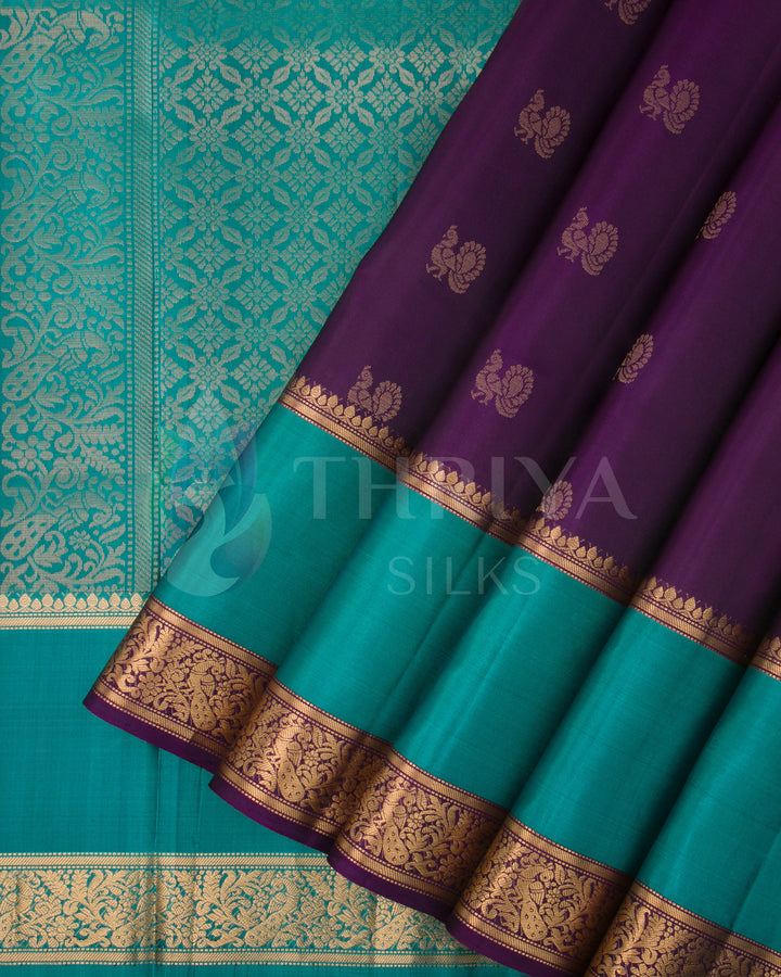 Violet And Turquoise Soft Silk Saree - TSW120910