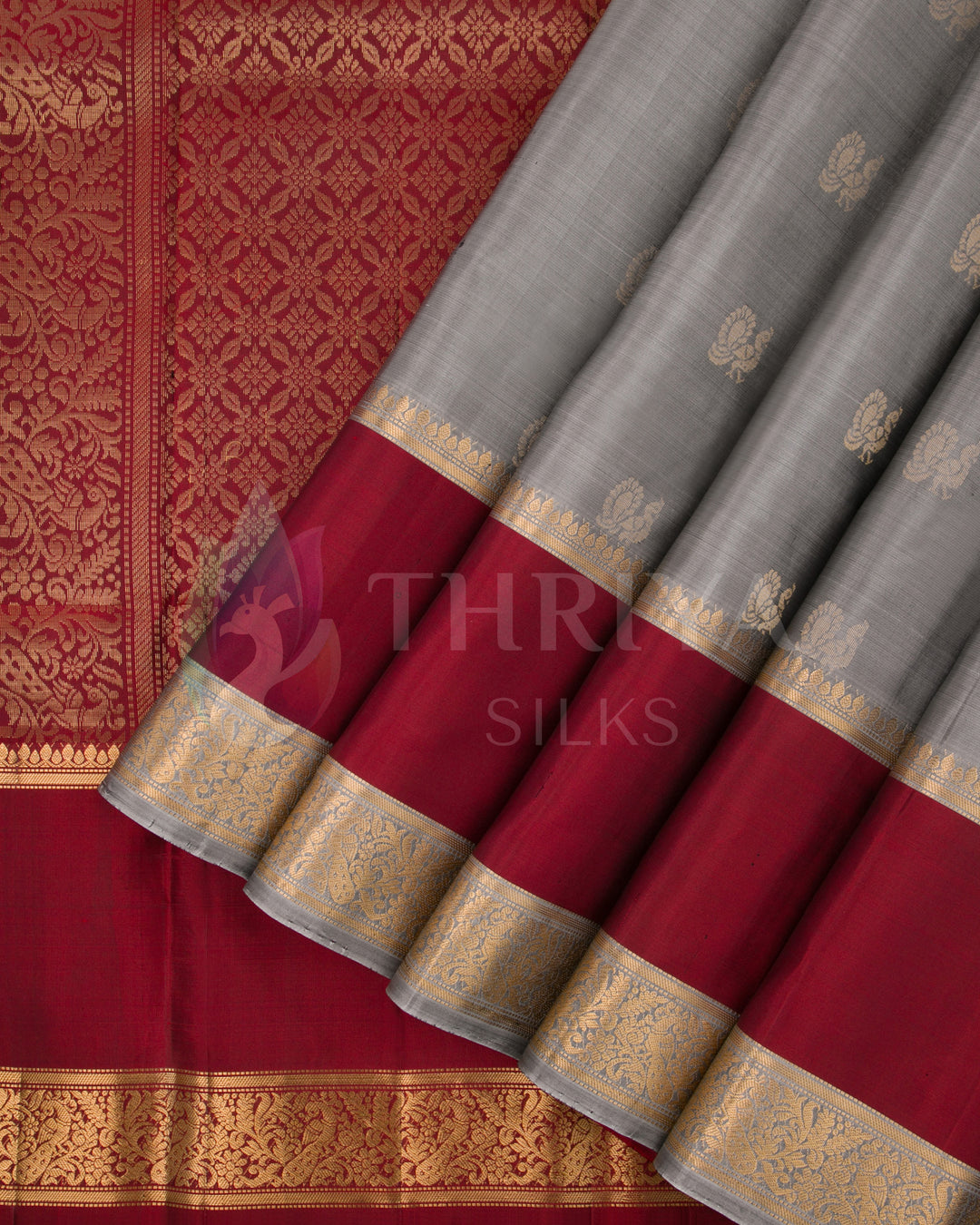 Grey And Maroon Soft Silk Saree - TSW190901