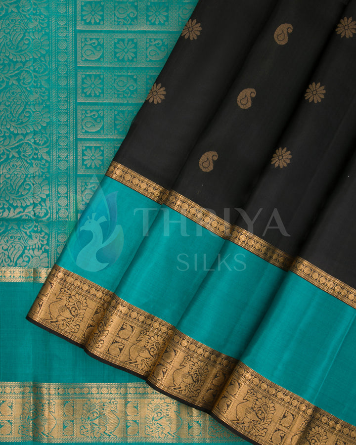 Black And Turquoise Soft Silk Saree - TSW120912