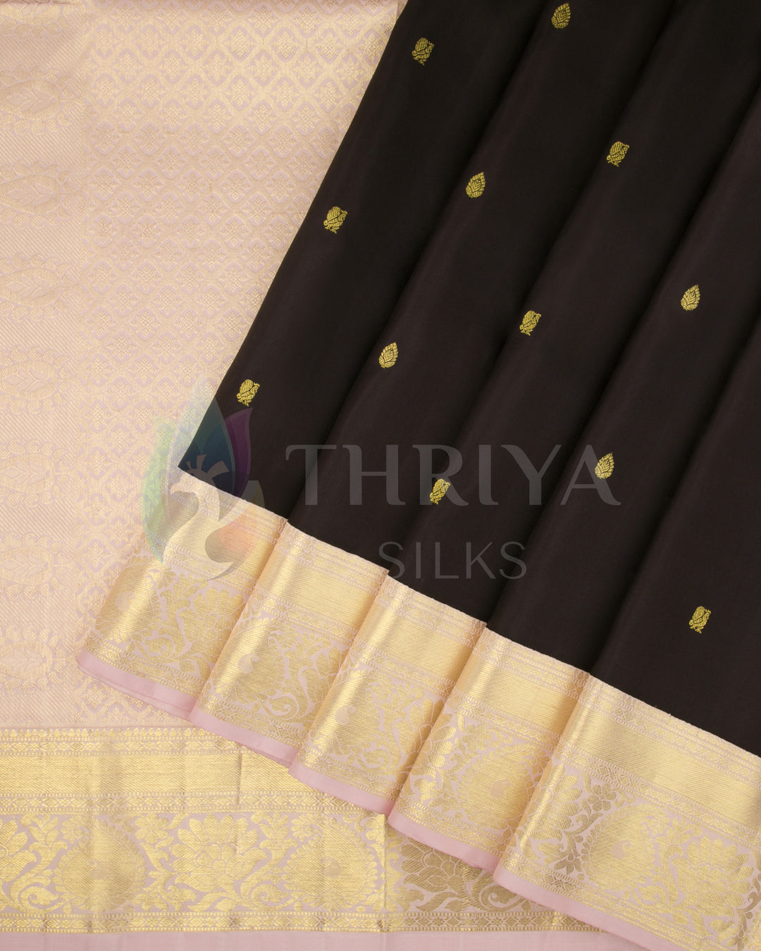 Black And Pastel Pink Kanchipuram Silk Saree - TSW300810