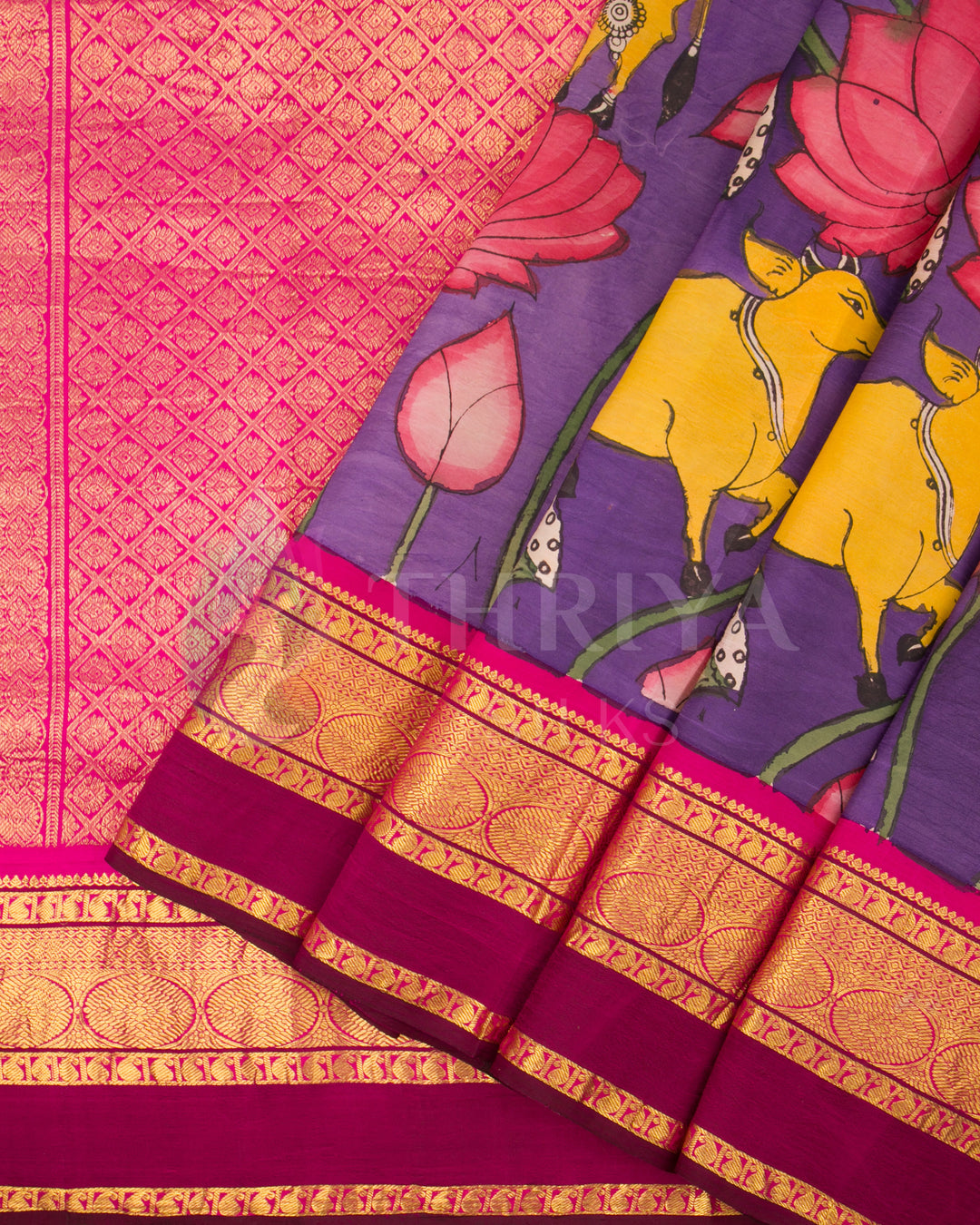 Purple And Pink Kalamkari Silk Saree - TSW270715