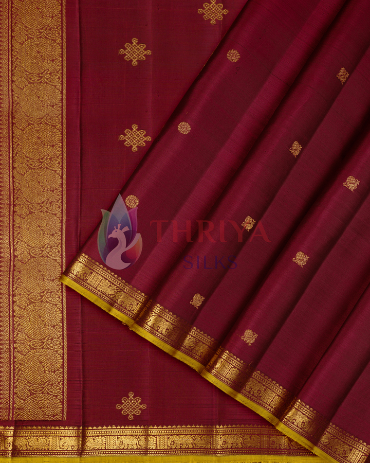 Maroon Kanchipuram Silk Saree & 3G - TSPQ040901