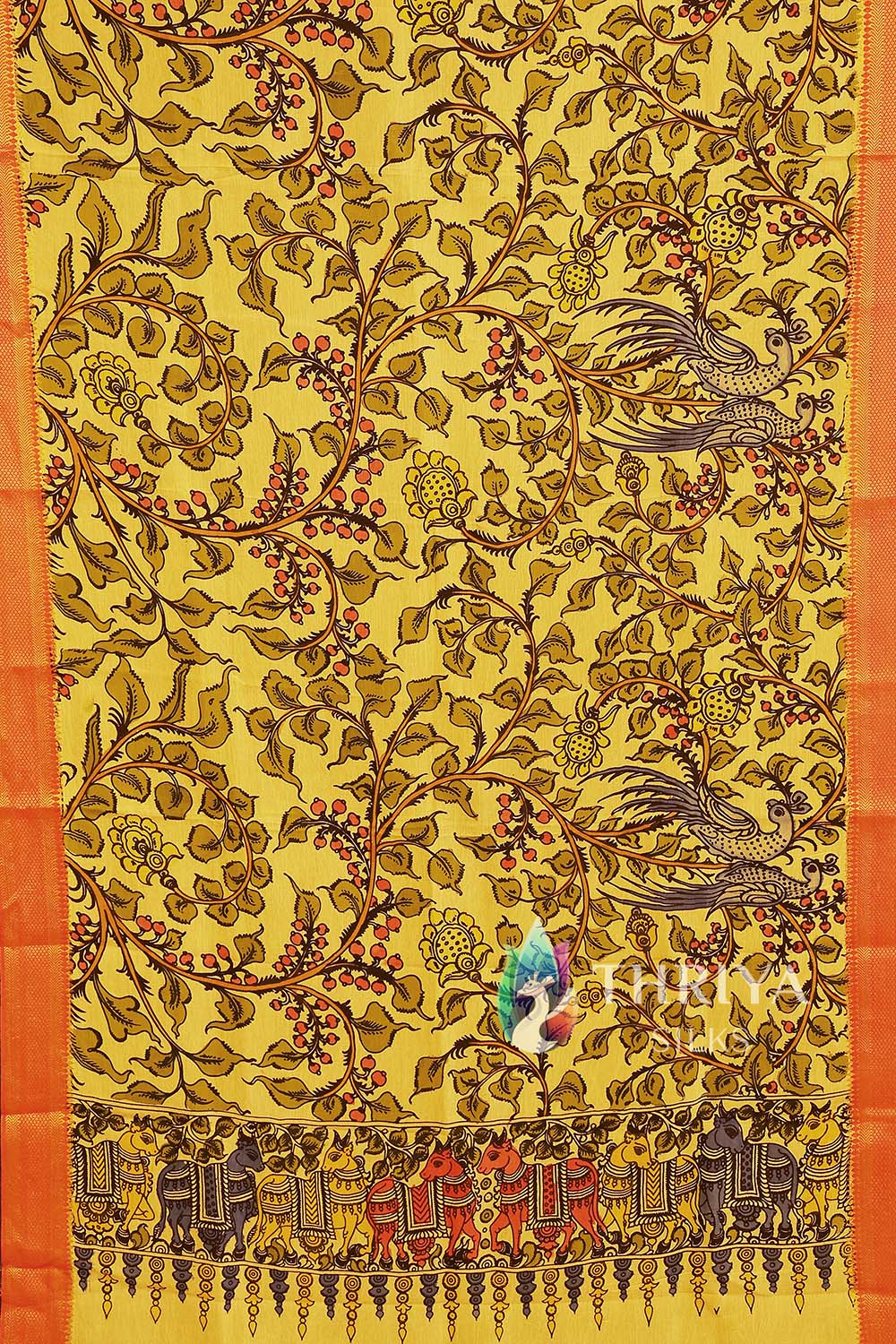 Multicolour Hanpainted Pen Kalamkari Silk Dupatta - TSW1345