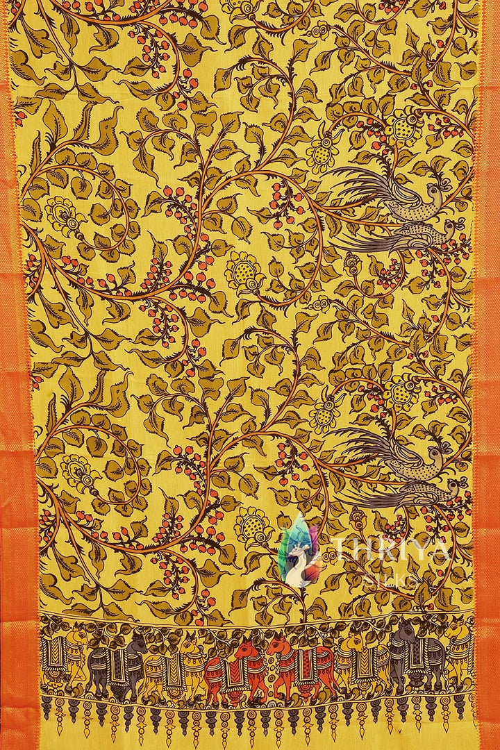 Multicolour Hanpainted Pen Kalamkari Silk Dupatta - TSW1345