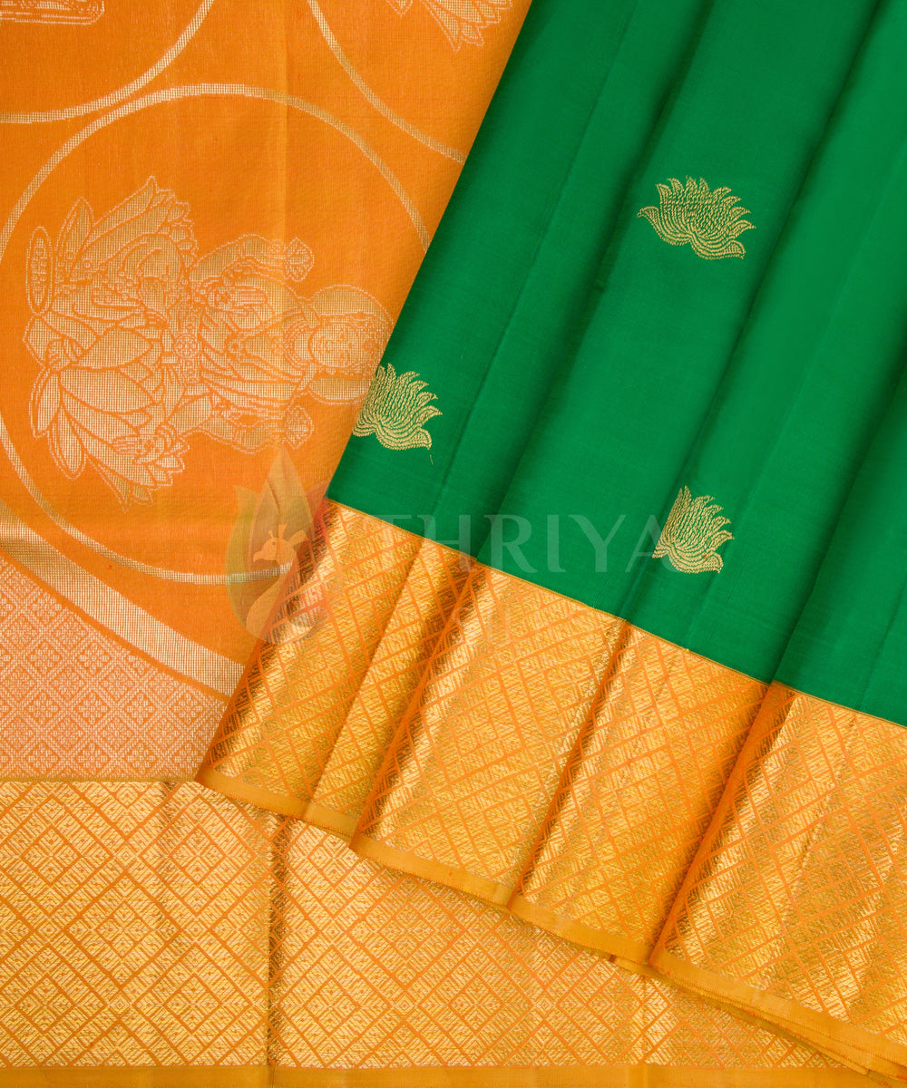 Bottle Green and Mustard Pure Zari Kanchipuram Silk Saree - TSW0794 - VIEW 2