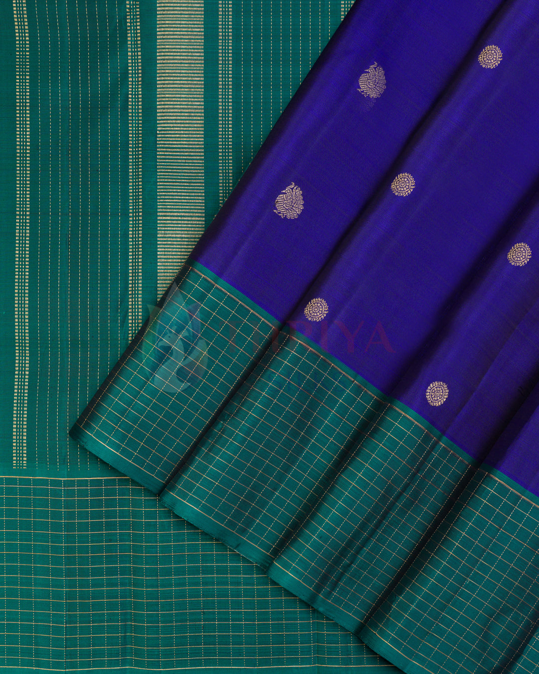 Ink Blue Kanchipuram Silk Saree & 3G - TSPQ100509