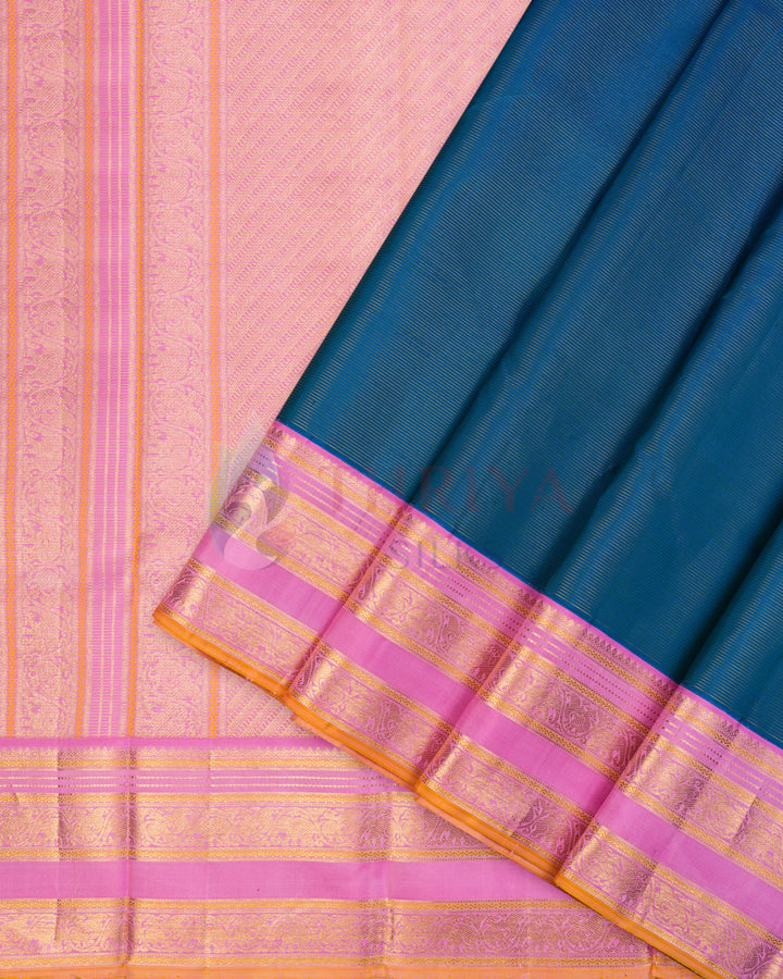 Peacock Blue Korvai Kanchipuram Silk Saree - TSPQ120502