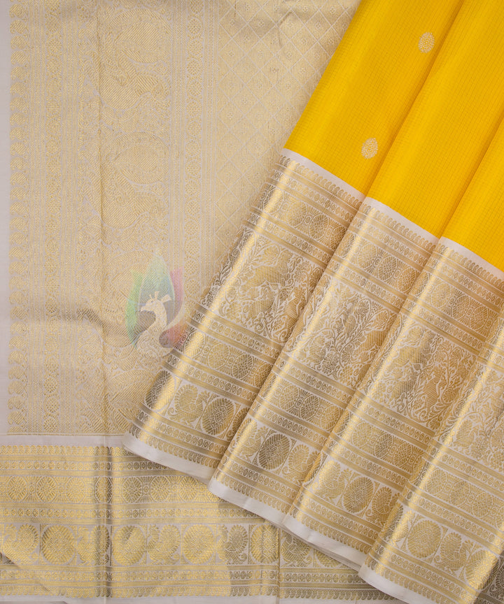 Yellow and Off-White Pure Zari Kanchipuram Silk Saree - TSW0806