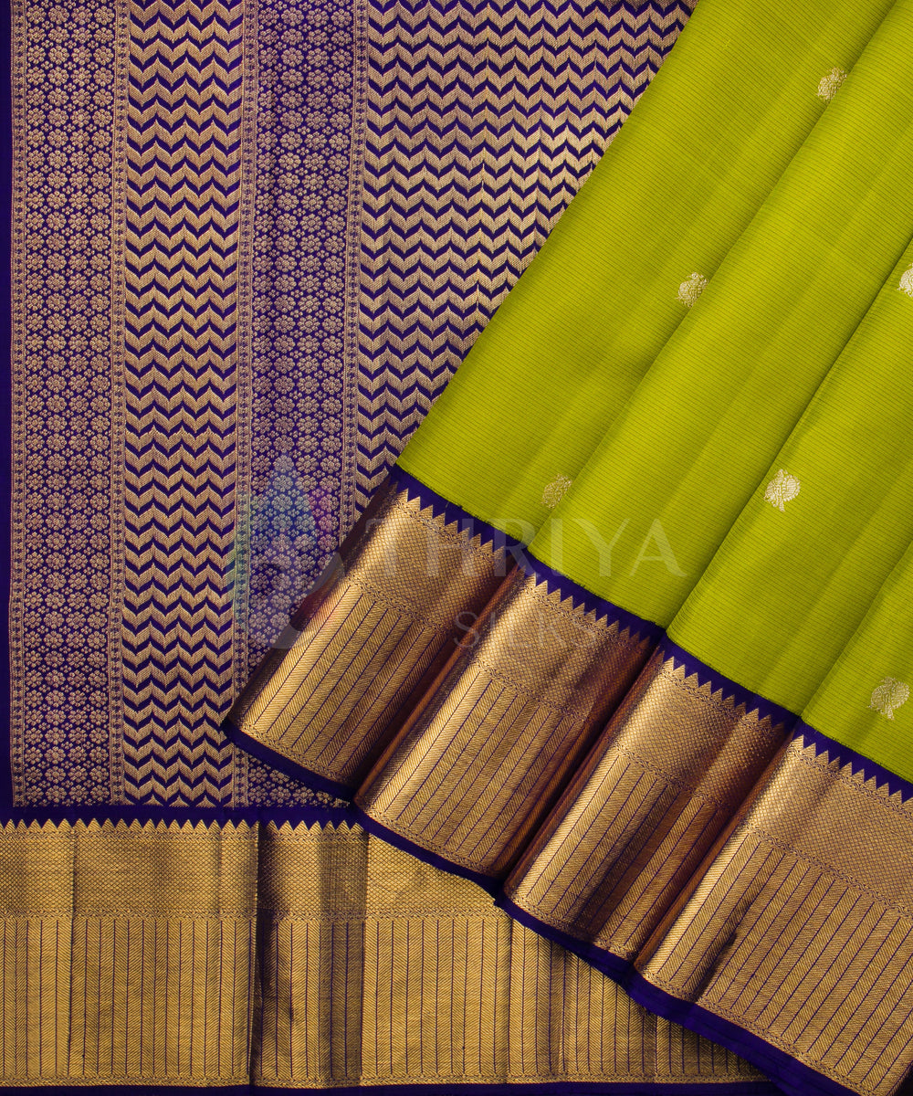 Parrot Green And Navy Blue Kanchipuram Silk Saree - TSP786