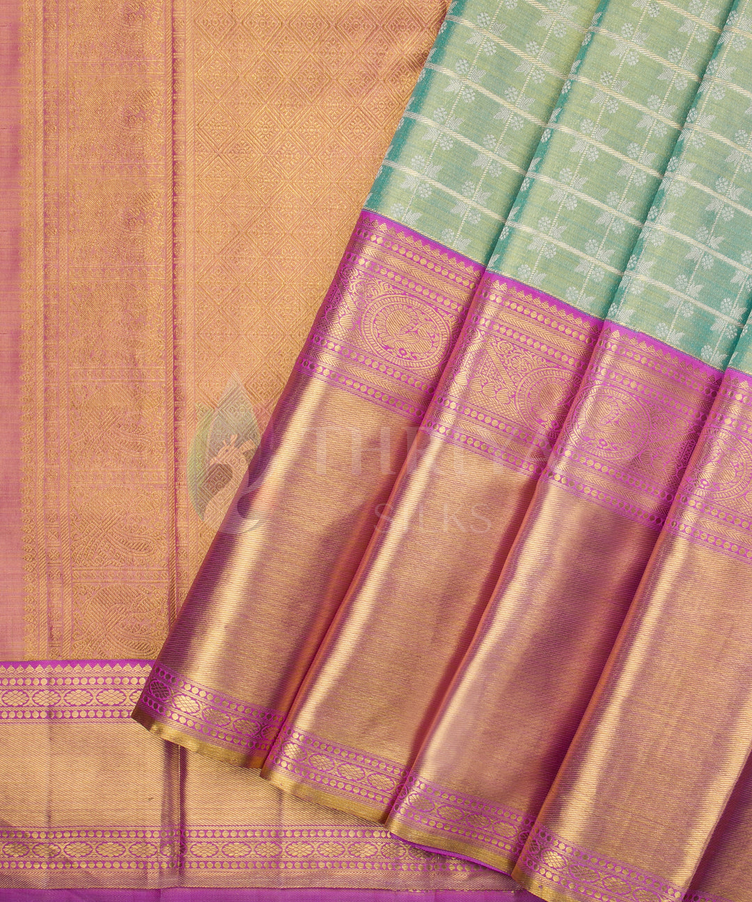 Sea Green and Lavender Pure Zari Kanchipuram Silk Saree - TSW0808