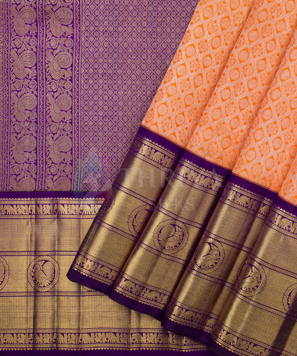 Orange and Violet Pure Zari Korvai Kanchipuram Silk Saree - TSW0883