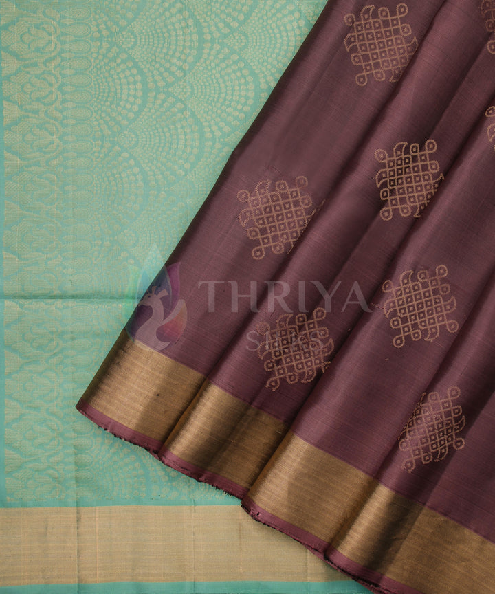 Brown And Pista Green Soft Silk Saree with Kolam Design Pattern - TSSS060501