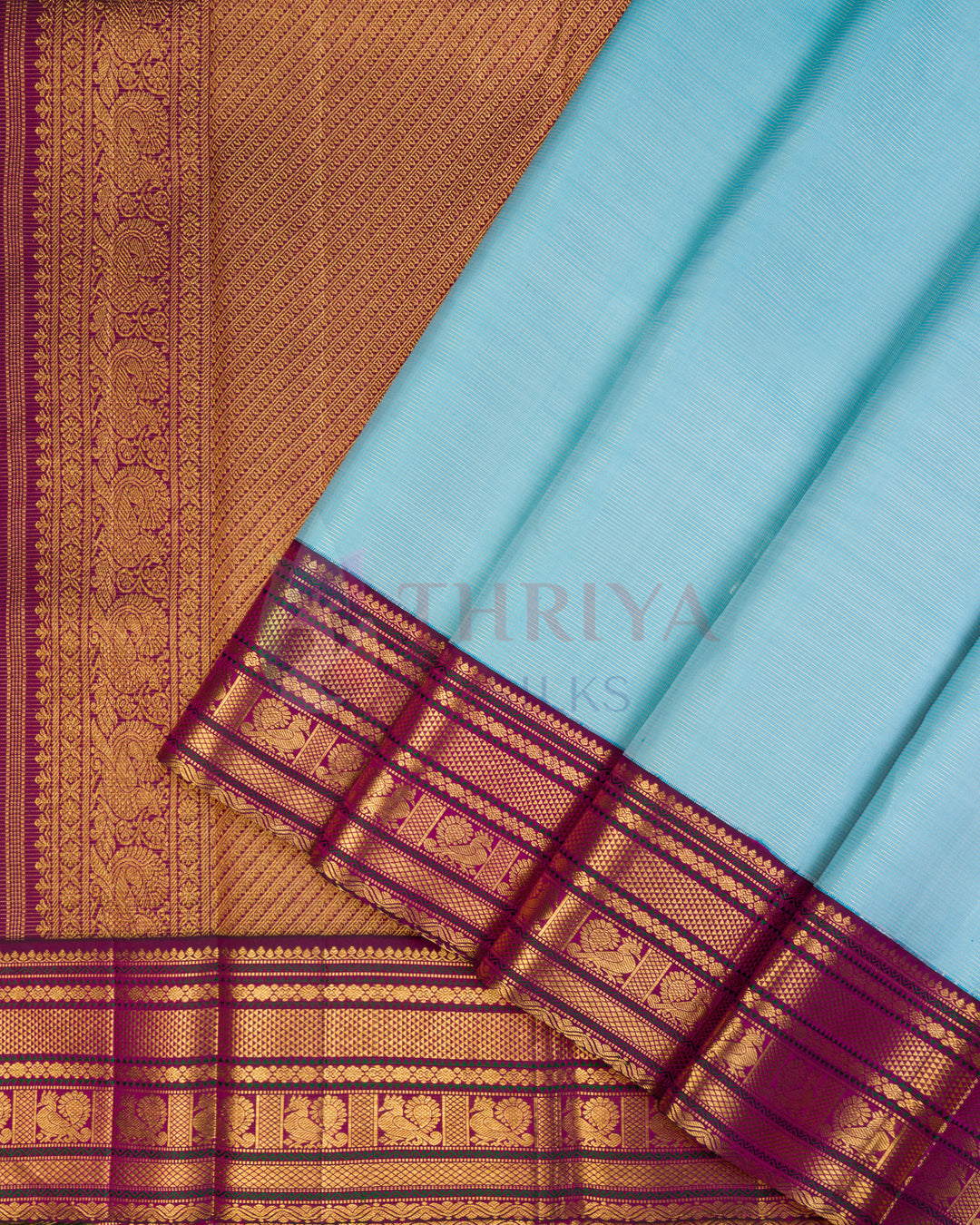 Sky Blue Korvai Kanchipuram Silk Saree - TSPQ120505