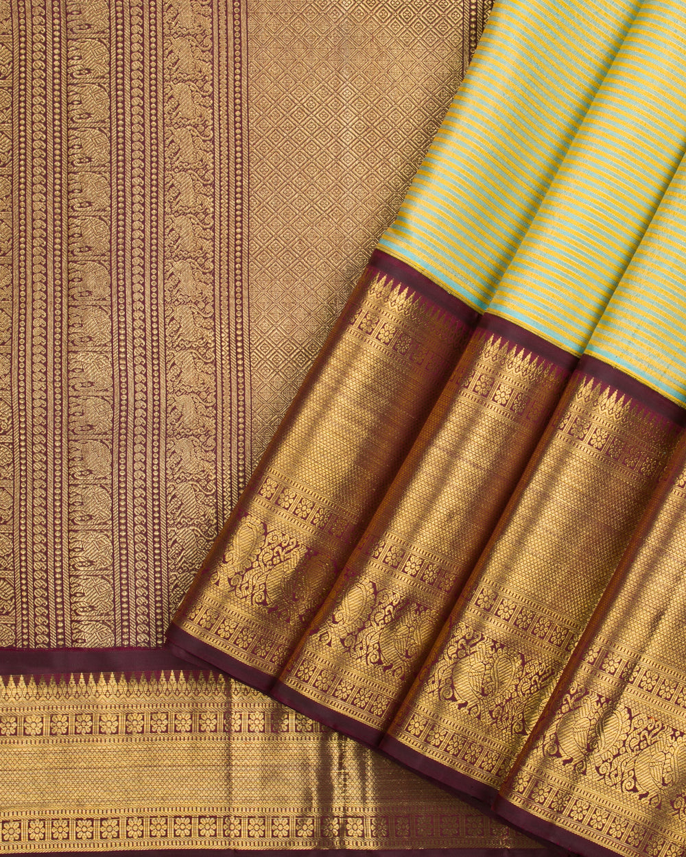 Sky Blue and Yellow Kanchipuram Silk Saree - TSW0936 - View 2