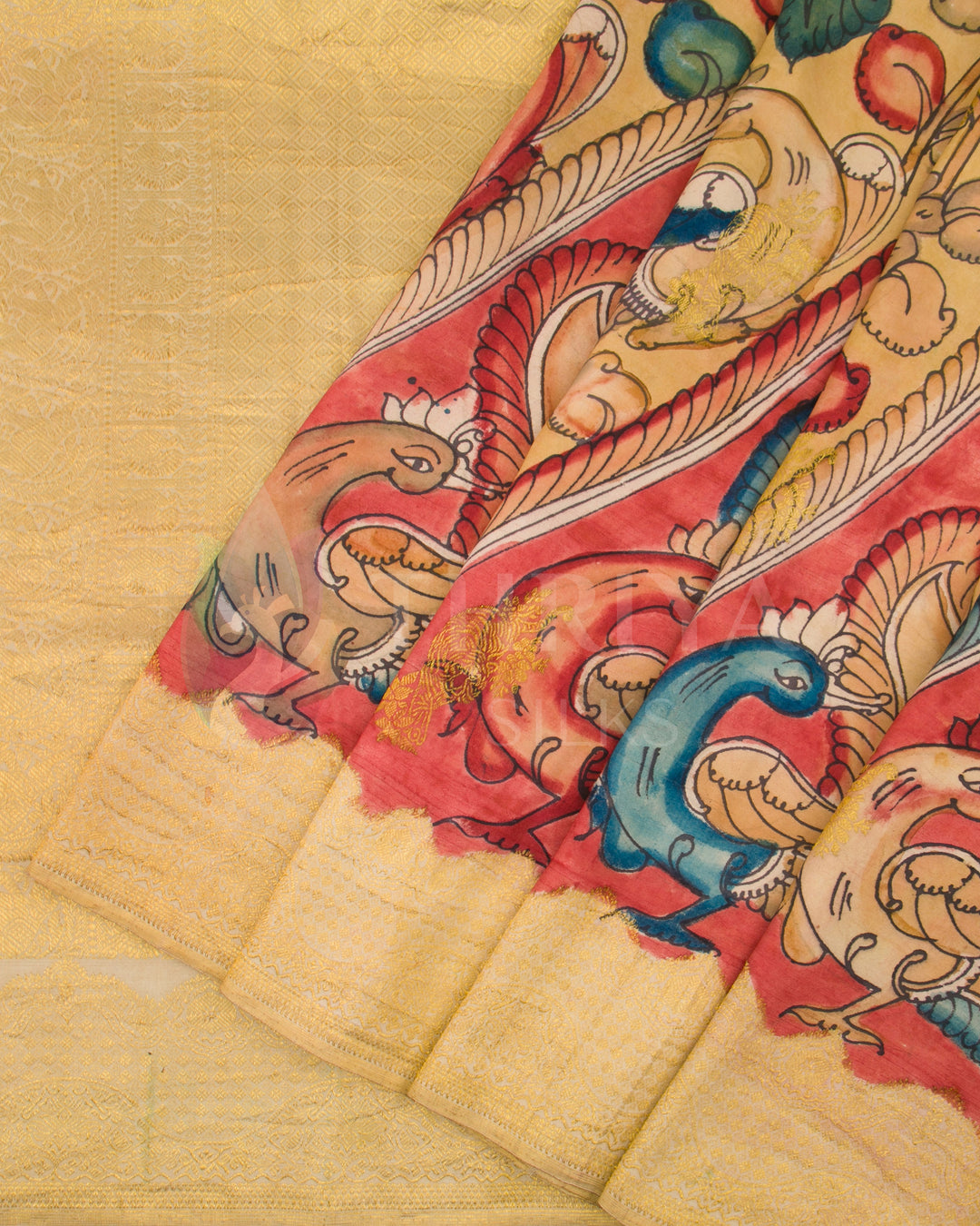 Kalamkari Pure Zari Kanchipuram Silk Saree -  TSW0870