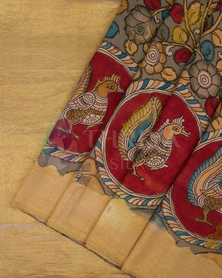 Kalamkari Pure Zari Kanchipuram Silk Saree -  TSW0871