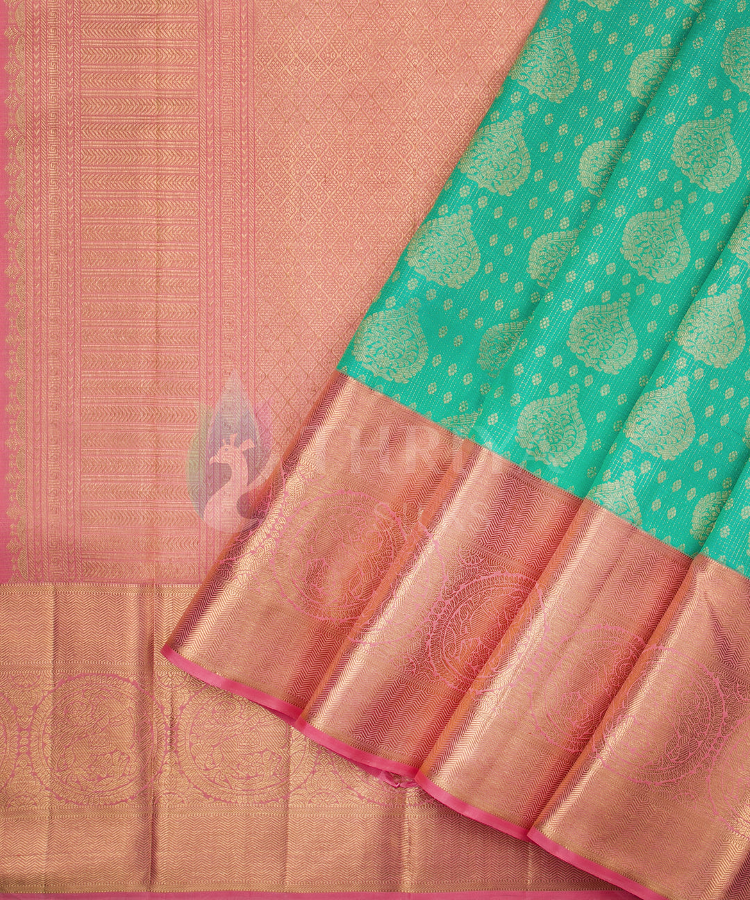 Green and Light Pink Kanchipuram Silk Saree - TSW1135 - View 2