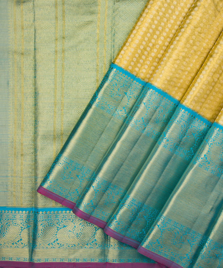 Yellow and Sky Blue Kanchipuram Silk Saree - TSW1105 - View 2