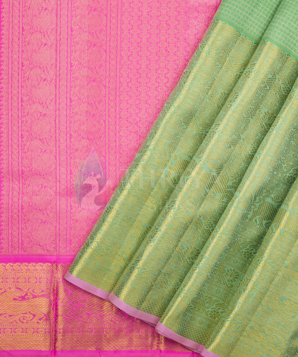 Pista Green and Pink Kanchipuram Silk Saree - TSW0929 - View 2