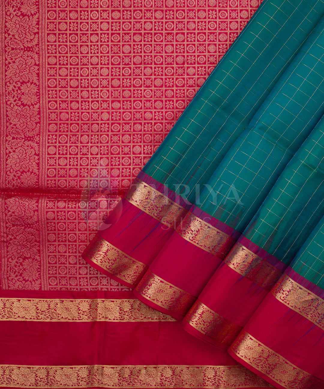 Turquoise and Pink Soft Silk Saree - TSW060709 - View 2