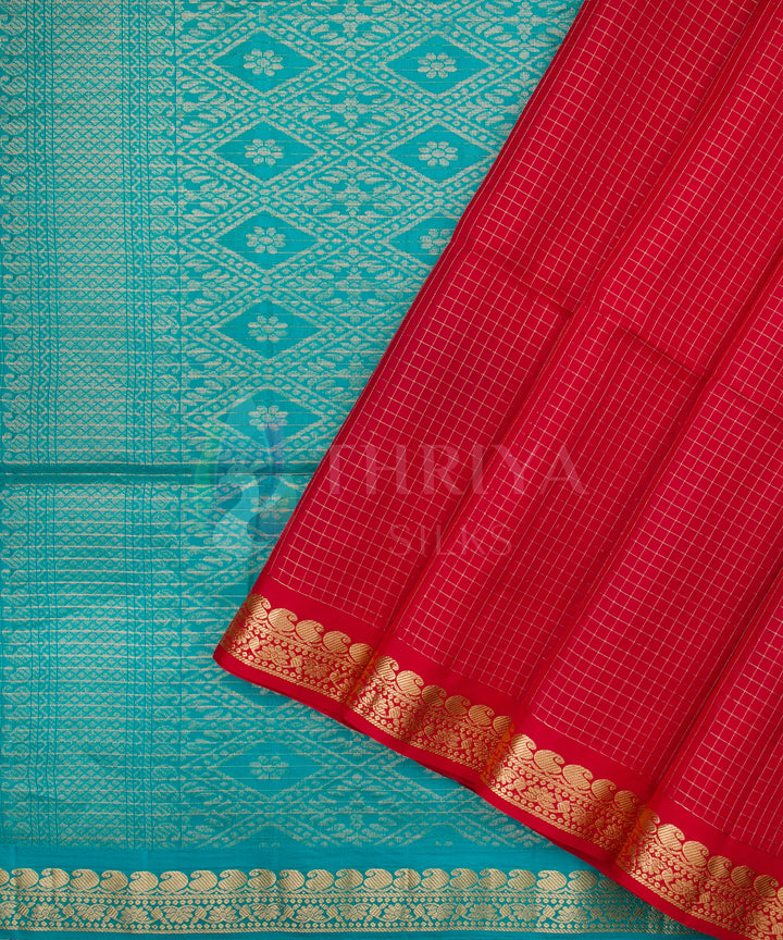 Red and Turquoise Soft Silk Saree - TSW060706 - View 2