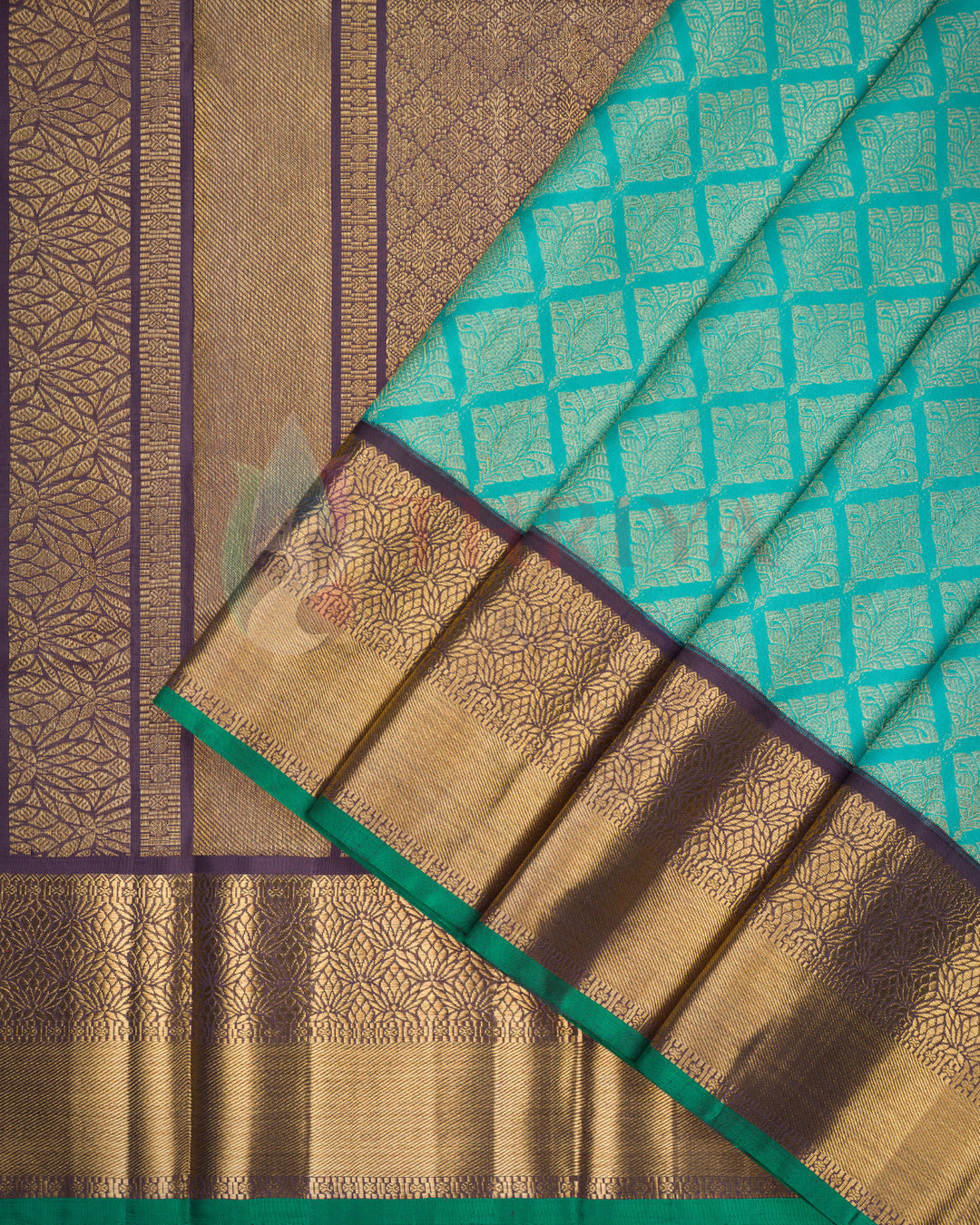 Turquoise Blue Korvai Kanchipuram Saree with 2g Zari - TSW290105