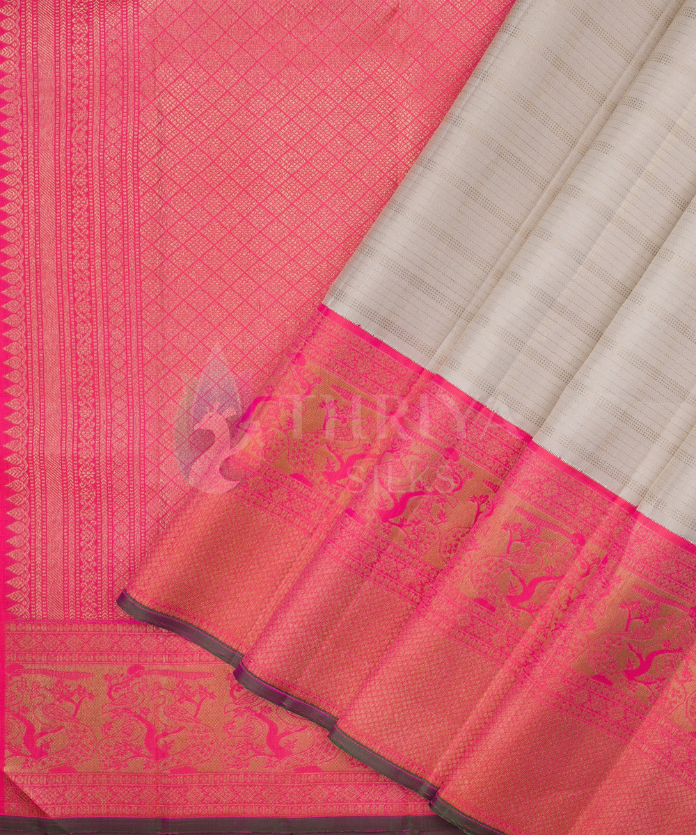 Half White and Pink Kanchipuram Silk Saree - TSW1217 - View 2