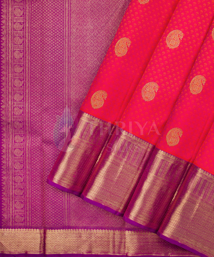 Red Orange and Magenta Kanchipuram Silk Saree - TSW0949 - View 2