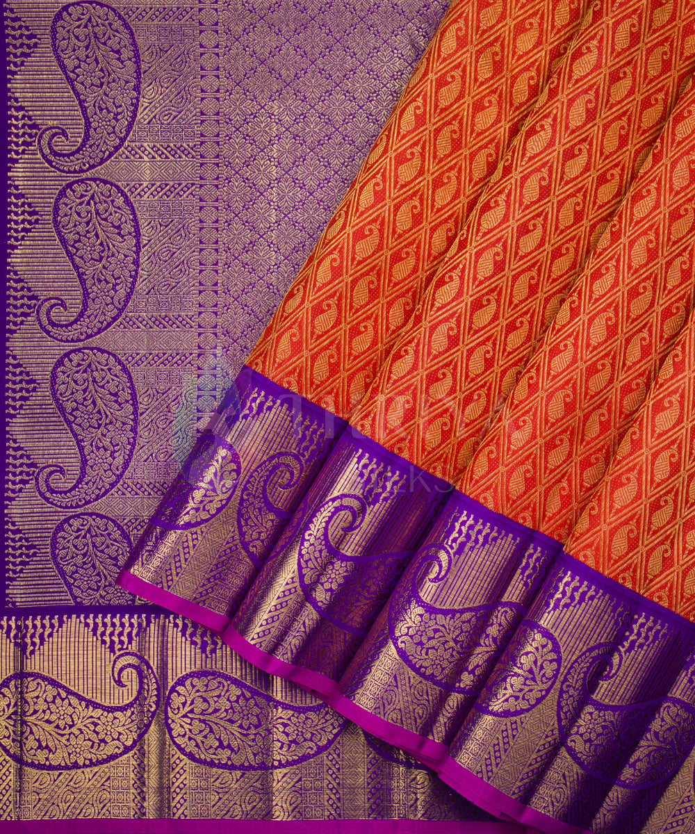 Orange and Purple Kanchipuram Silk Saree - TSW050707 - View 2