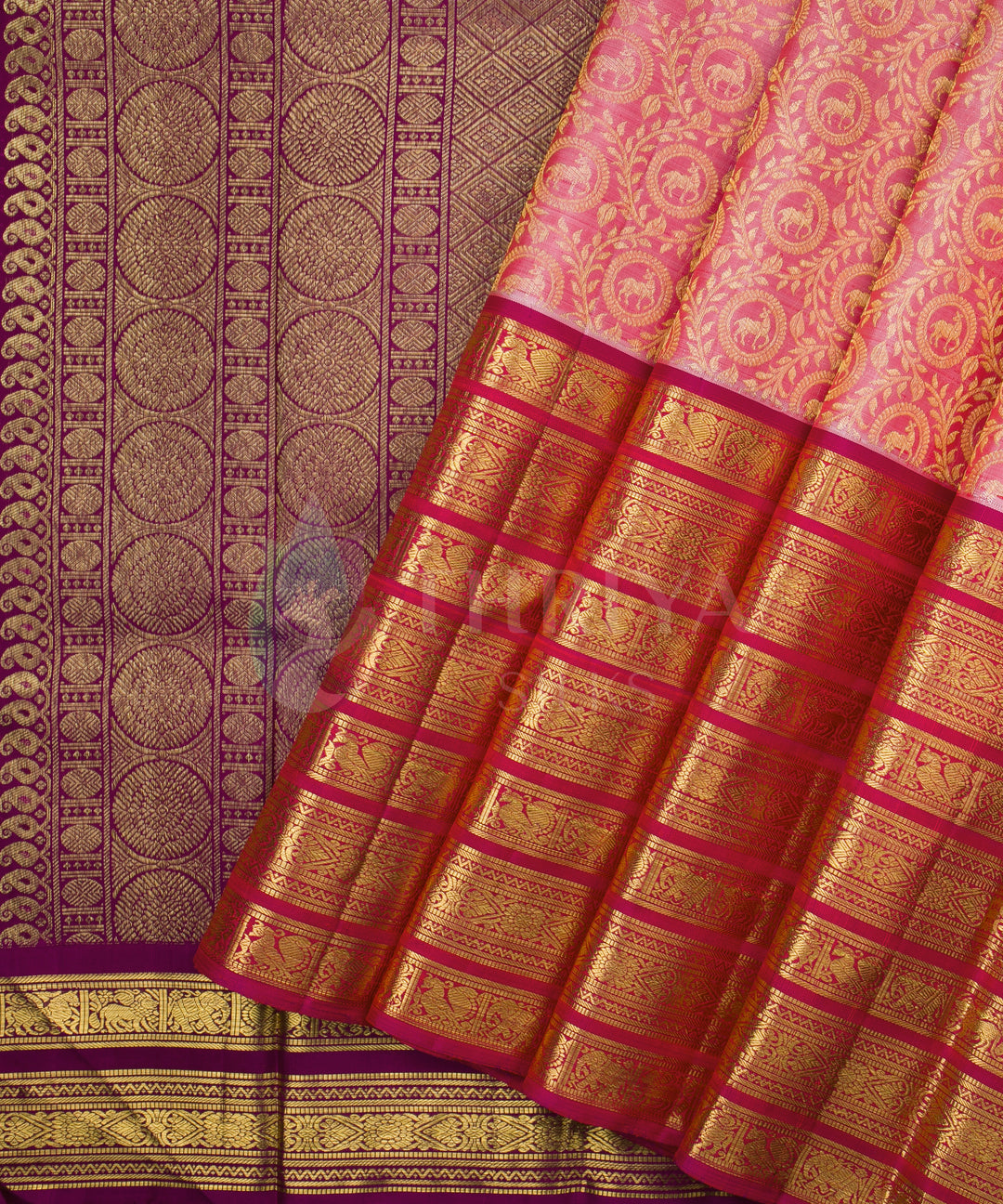 Light Pink with Magenta Kanchipuram Silk Saree - TSW0940 - View 2