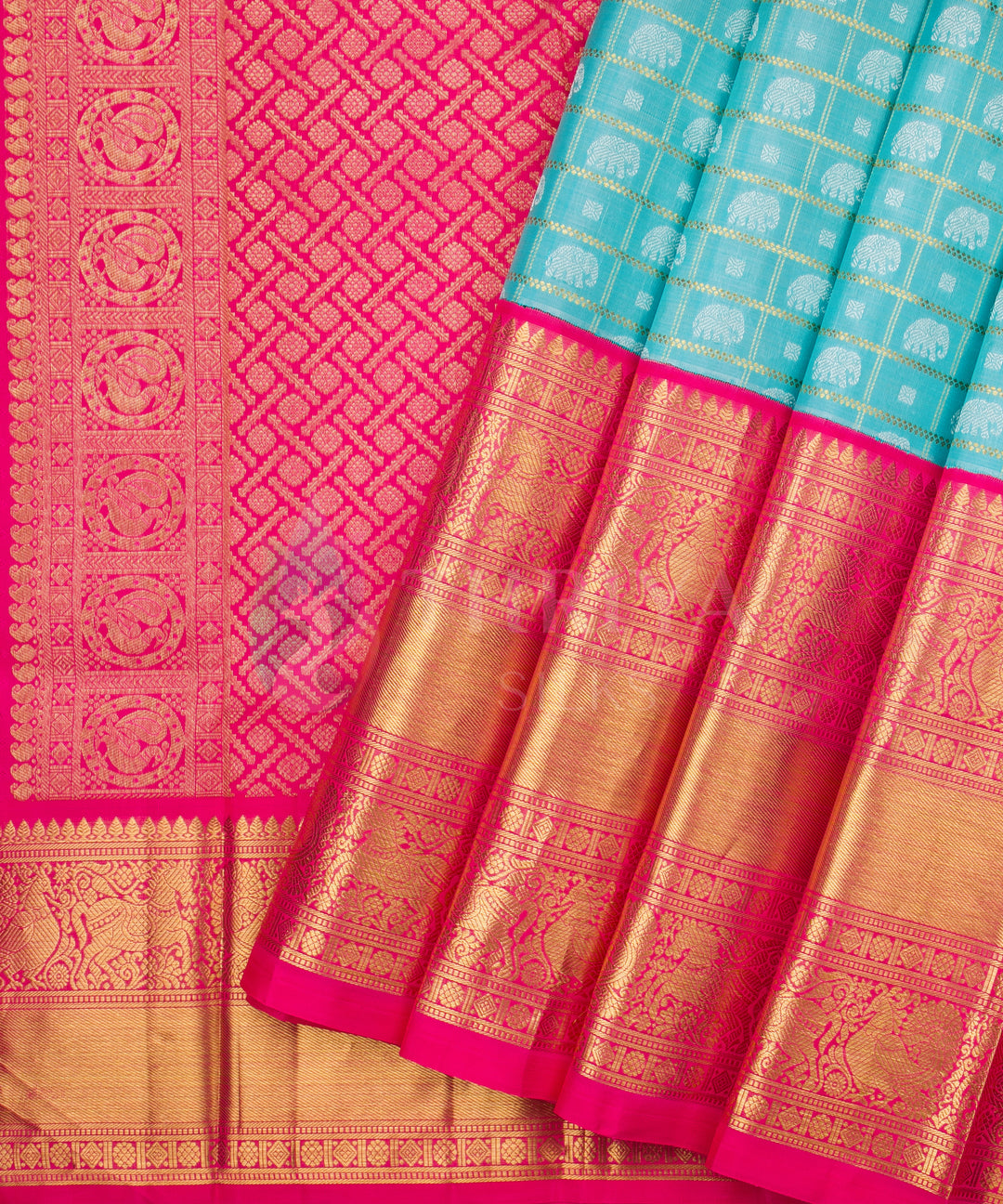 Light Blue with Pink Kanchipuram Silk Saree - TSW0916 - View 2