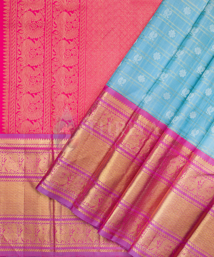 Light Sky Blue with Pink Kanchipuram Silk Saree - TSW1228 - View 2