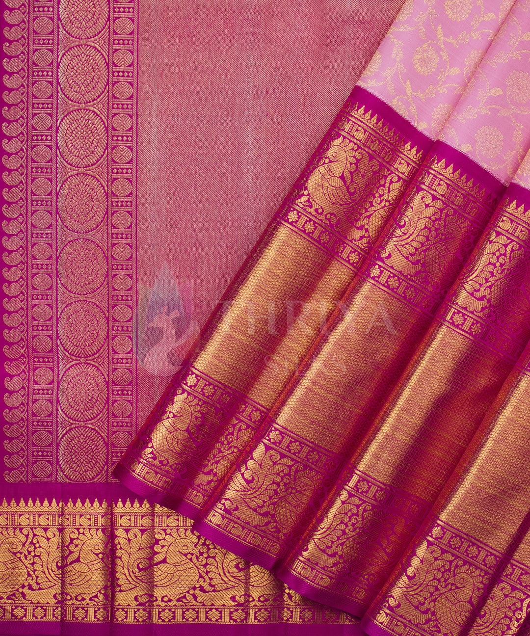 Baby Pink with Magenta Kanchipuram Silk Saree - TSW0928 - View 4