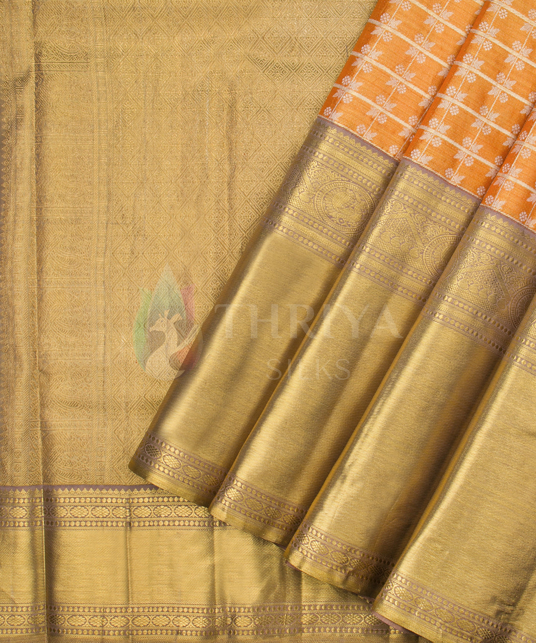 Orange and Gold Kanchipuram Silk Saree - TSW1133 - View 2