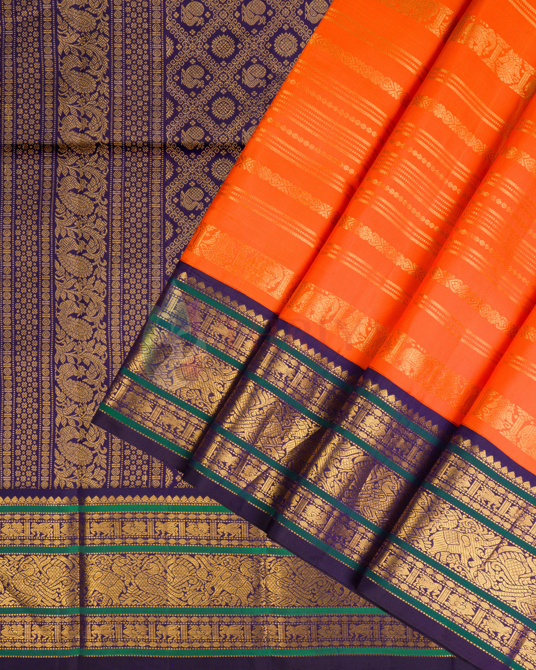 Orange Korvai Kanchipuram Silk Saree - TSPQ100514