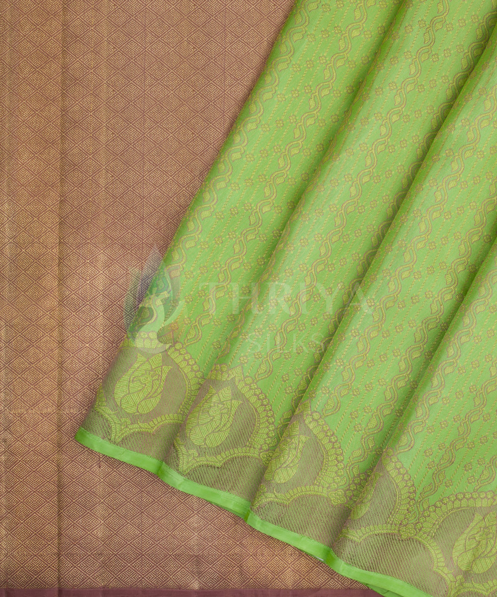 Lemon Green and Violet Pure Zari Kanchipuram Silk Saree -  TSW0858 - View 2