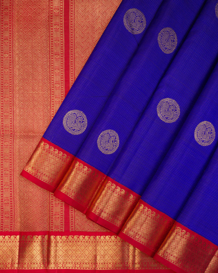 Blue And Red Kanchipuram Silk Saree - TSW170401