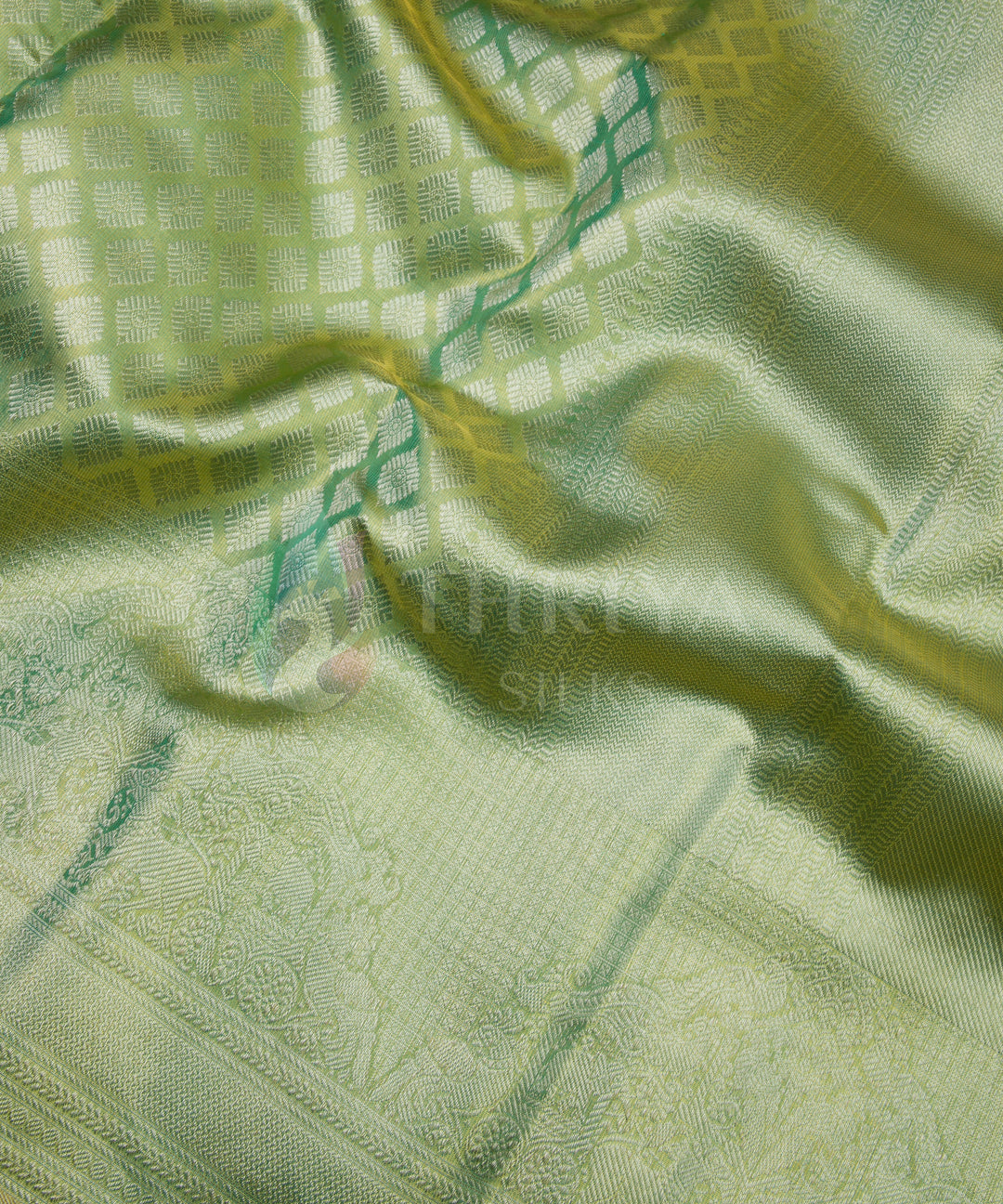 Sapphire Green Pure Zari Korvai Kanchipuram Silk Saree - TSW0885 - View 4