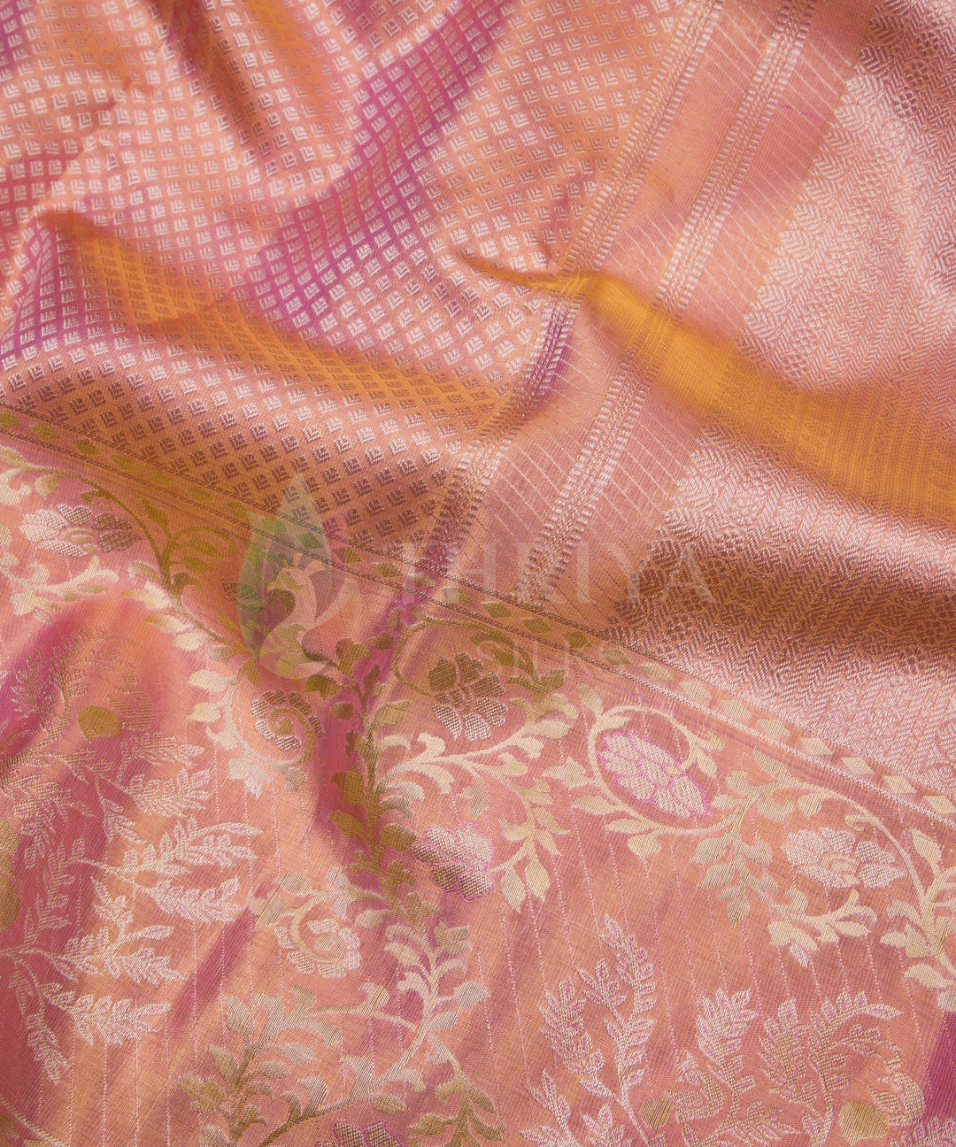 Full Gold Pink Pure Zari Kanchipuram Silk Saree - TSW0892 - View 4