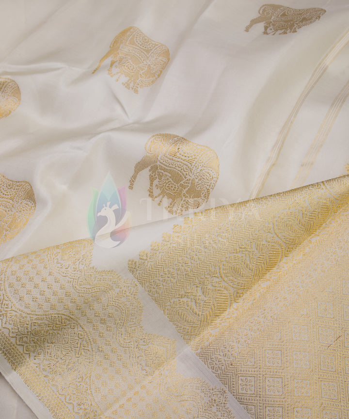 Cream Kanchipuram Silk Saree - TSW0909 - View 4