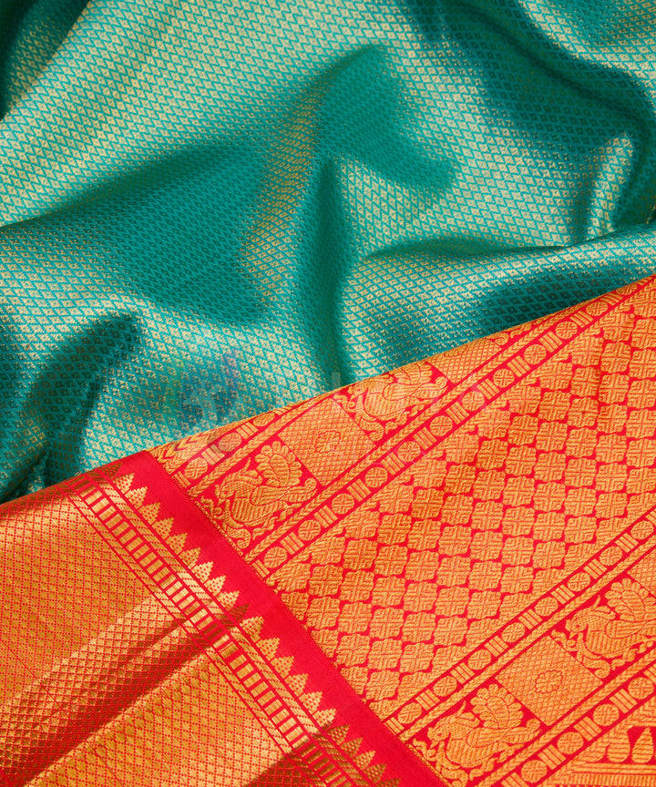 Turquoise with Red Kanchipuram Silk Saree - TSW1212 - View 4